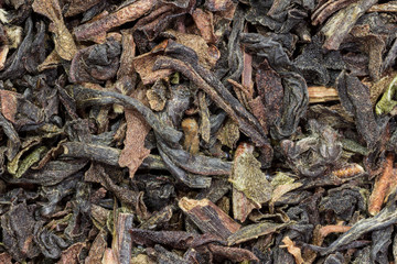 Dried tea leaves, macro