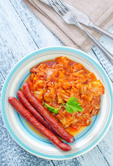 sausages with fried cabbage