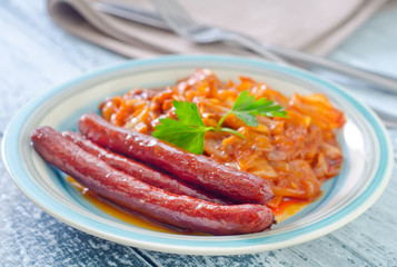 sausages with fried cabbage