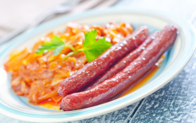 sausages with fried cabbage