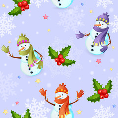 Seamless pattern with cute Christmas snowman
