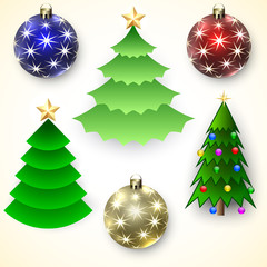 Vector Set of Christmas Trees and Balls with Stars