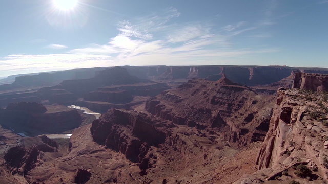 Aerial shot above Dead Horse Point fly back
