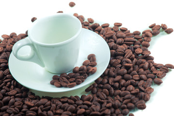 Coffee beans and cup