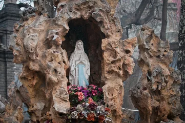 Foto op Plexiglas Our Lady statue in front of St. Michael's Church, Beijing, China © Fotokon