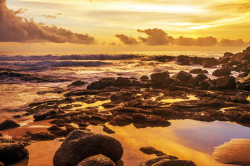 Tropical beach at sunset.