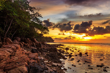 Tropical beach at sunset.