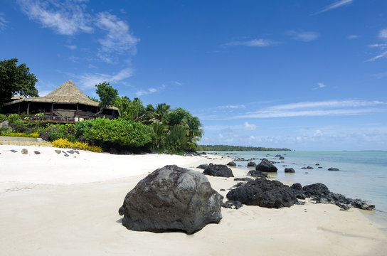 Beach bungalow in tropical pacific ocean Island.