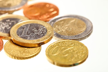 european currency euro coins money on white