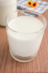 Obraz na płótnie Canvas Glass of milk and bottle