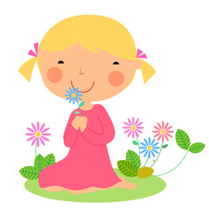 A cute little girl and flower