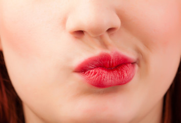 Beautiful woman red lips close up