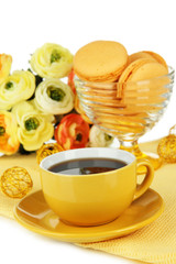 Coffee and macaroons isolated on white
