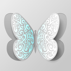 Abstract paper butterfly with tribal ornament