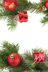 Fototapeta na wymiar Beautiful Christmas decorations on fir tree isolated on white