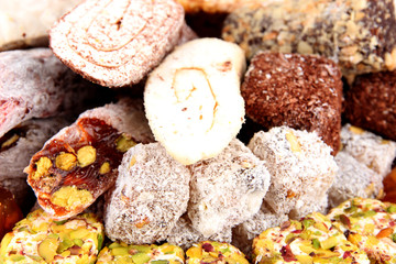 Tasty oriental sweets, close up