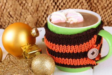 Cup of hot cacao with Christmas decorations