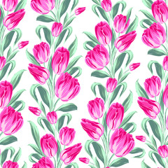 Seamless pattern with spring tulips for fabric.
