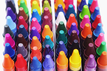 Brightly colored wax crayons