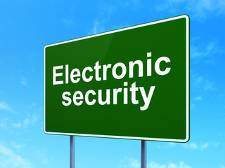 Safety concept: Electronic Security on road sign background