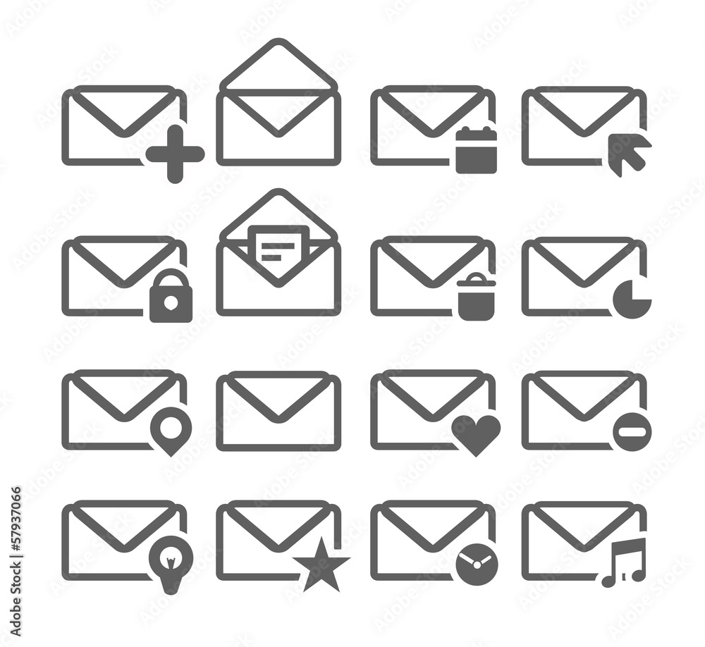 Fototapete collection of different mailing web icons isolated on white