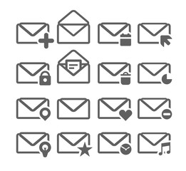 Collection of different mailing web icons isolated on white