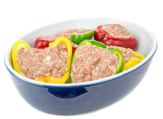 Stuffed peppers in oven dish ready for cooking