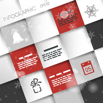red and grey square christmas infographic background