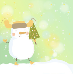 Christmas illustration with cute snowman.