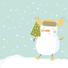 Christmas illustration with cute snowman.