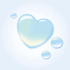 Pure water drop in shape of heart