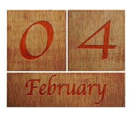 Wooden calendar February 4.