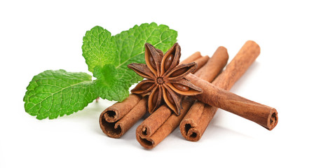 Sticks of cinnamon with mint and anise