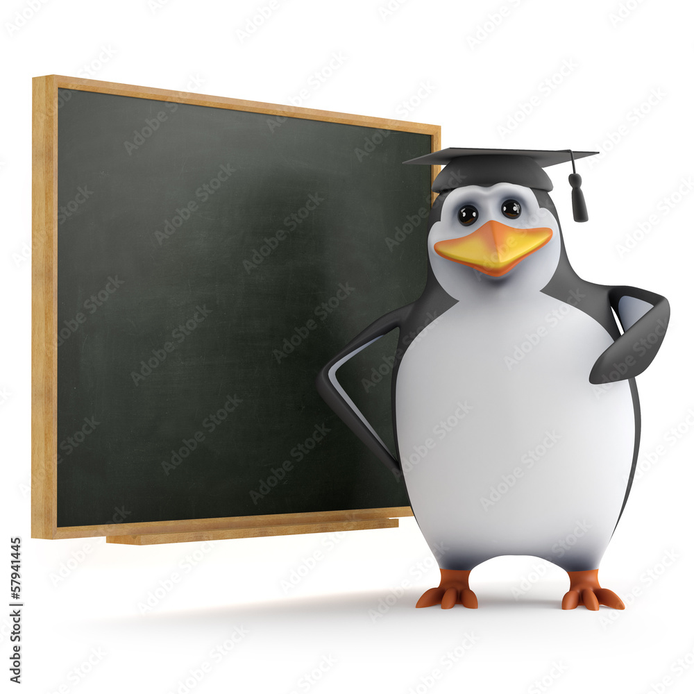 Poster Penguin lectures at the blackboard