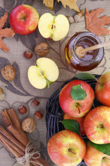 Autumn background basket with apples