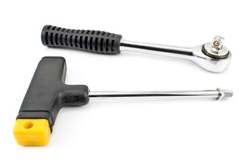 Socket and spanner wrench tools isolated on white