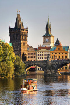 Fototapeta Charles Bridge and architecture of the old town in Prague, Czech