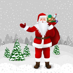 Santa Claus in winter forest in vector
