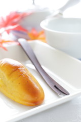 Japanese confectionery, baked sweet potato cake and green tea