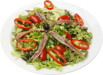 Fresh green salad with fish fillet