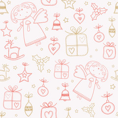 Christmas doodles seamless pattern