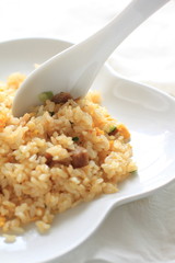 chinese food, roasted pork and egg fried rice