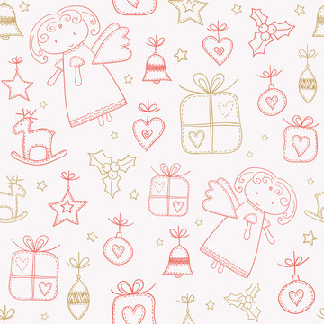 Christmas doodles seamless pattern