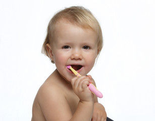 dziecko myjące zęby-nauka - obrazy, fototapety, plakaty