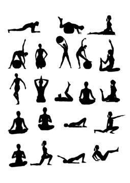 Silhouettes of women fintess.Vector.