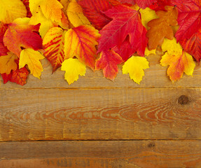 Naklejka na ściany i meble autumn leaves on wood