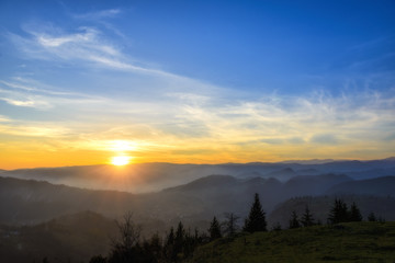sunrise over black forest mist