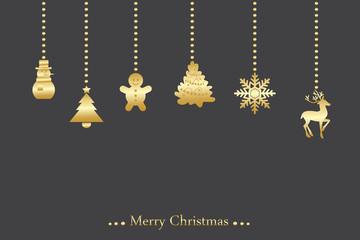 Vector christmas background wiht hanging ornaments in gold
