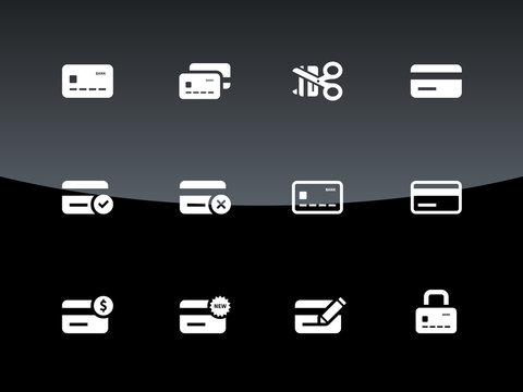 Credit card icons on black background.
