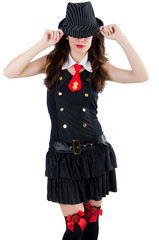 Young woman gangste isolated on white